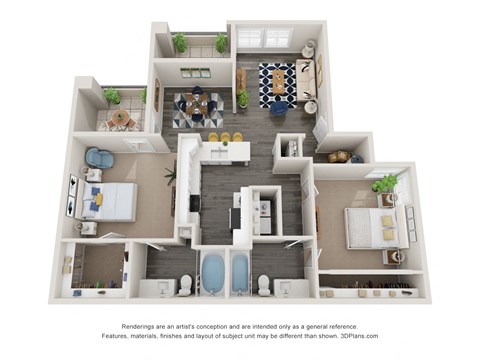 Floor plan for 2 beds, 2 baths, 1004 sqft